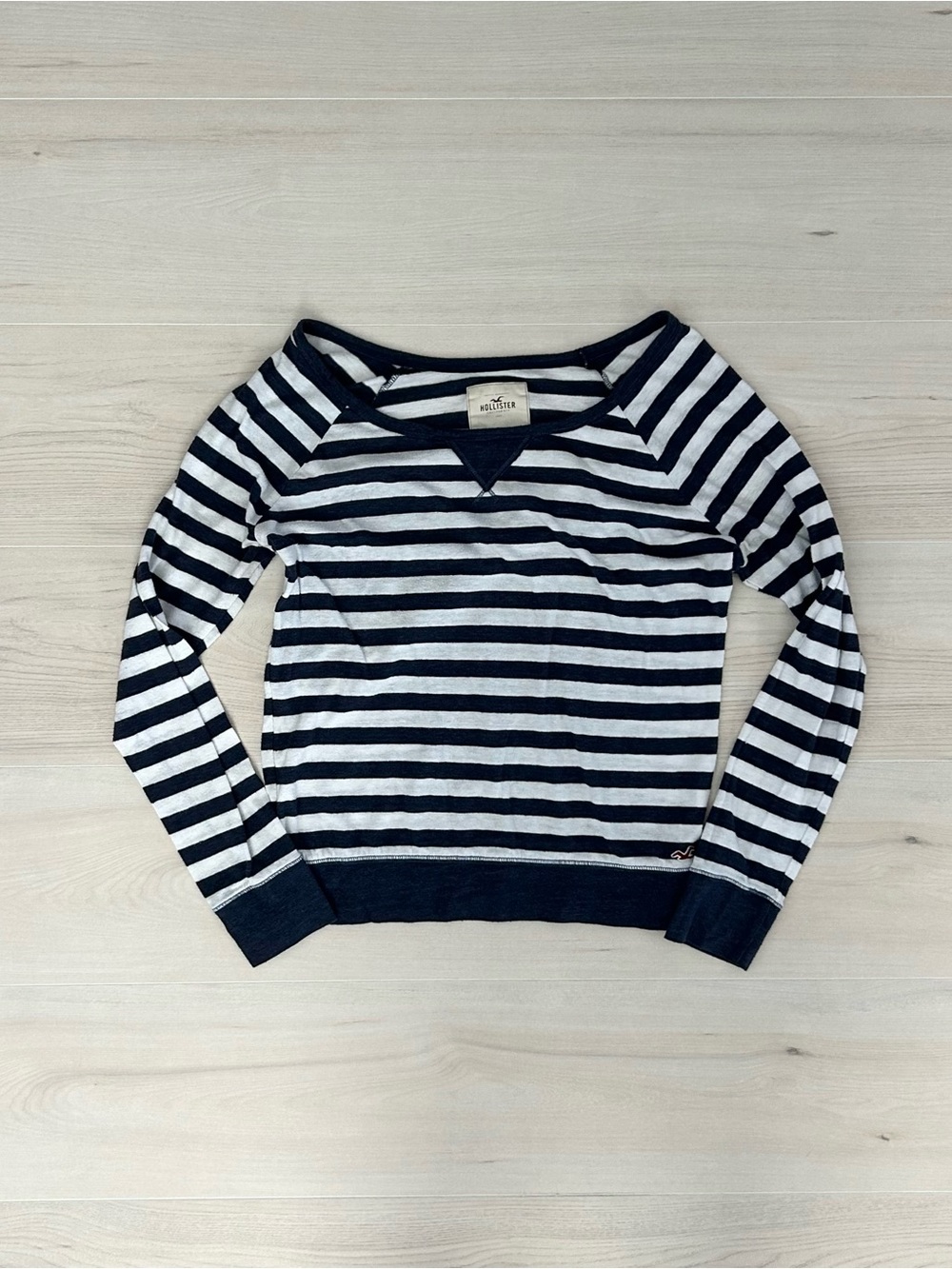 blue and white hollister striped off the shoulder top